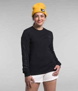 The North Face Long Sleeve Sleeve Hit Tryck T-Shirt Dam Svarta | STOCKHOLM HOFZPX